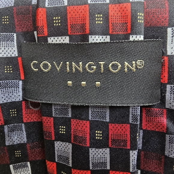 Covington Black, Red And Gray Geometric 100%Silk Tie Vintage - Picture 2 of 5